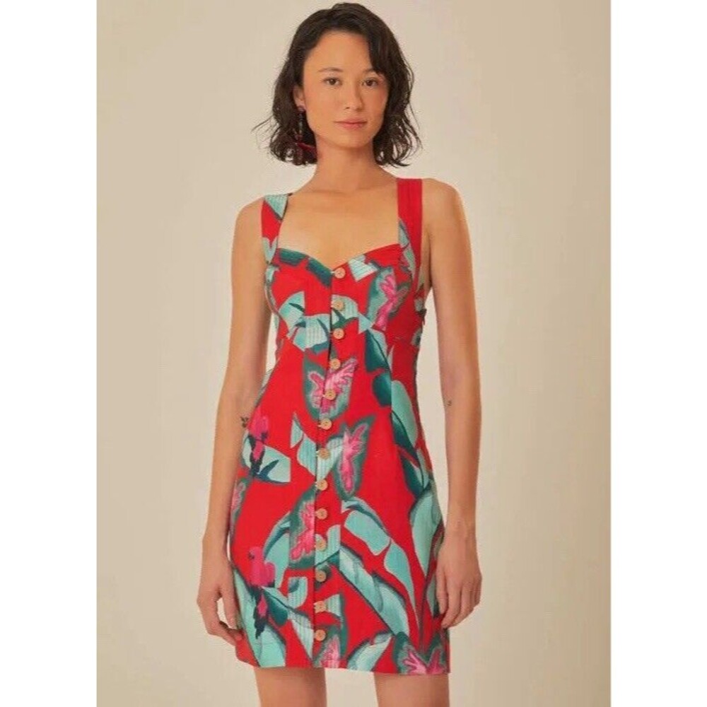 Farm Rio Women’s Summer Foliage Linen Minidress Sz Small New w/tag
